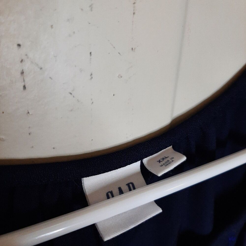 GAP Blouse Navy Blue Women Size XXL Peasant Embroidered Split Neck Long Sleeve - Picture 4 of 10